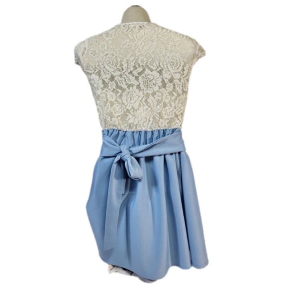 White Lace with Blue Skirt Dress - Picture 4 of 6